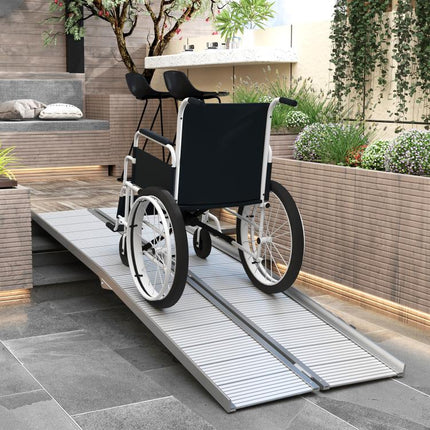 8 feet Foldable Handicap Ramp for Home, Steps, Doorways, Aluminum Portable Wheelchair Ramp, Textured Threshold Ramp, Silver