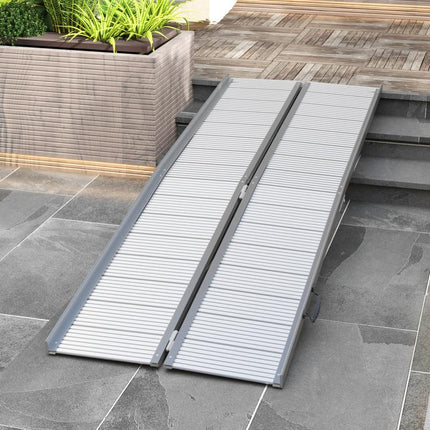 8 feet Foldable Handicap Ramp for Home, Steps, Doorways, Aluminum Portable Wheelchair Ramp, Textured Threshold Ramp, Silver