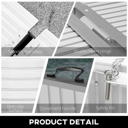 8 feet Foldable Handicap Ramp for Home, Steps, Doorways, Aluminum Portable Wheelchair Ramp, Textured Threshold Ramp, Silver
