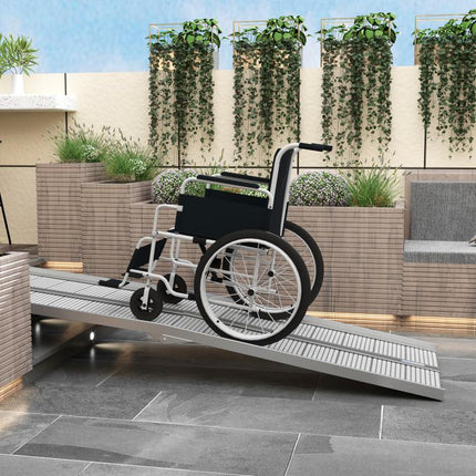 8 feet Foldable Handicap Ramp for Home, Steps, Doorways, Aluminum Portable Wheelchair Ramp, Textured Threshold Ramp, Silver