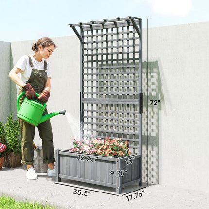 Wood Planter with Trellis for Vine Climbing, Raised Garden Bed, Privacy Screen for Backyard, Patio, Dark Gray