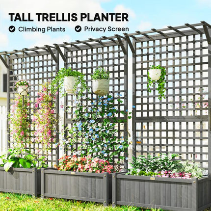 Wood Planter with Trellis for Vine Climbing, Raised Garden Bed, Privacy Screen for Backyard, Patio, Dark Gray