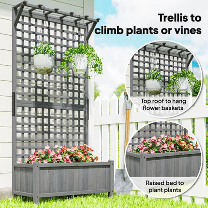 Wood Planter with Trellis for Vine Climbing, Raised Garden Bed, Privacy Screen for Backyard, Patio, Dark Gray