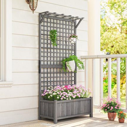 Wood Planter with Trellis for Vine Climbing, Raised Garden Bed, Privacy Screen for Backyard, Patio, Dark Gray