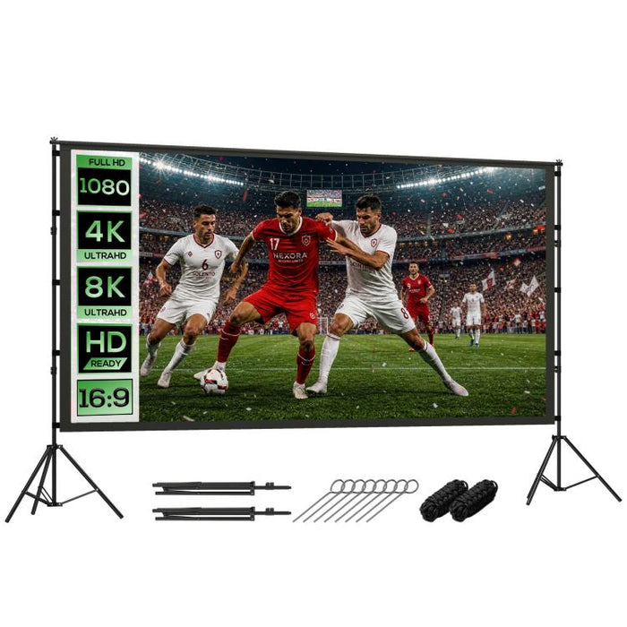Telo per Proiettore 120" 16:9 HD 4K/8K, Angolo di Visione 160°, Doppia Facciata e Treppiedi Pieghevoli, Bianco