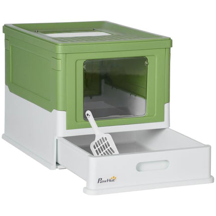 Fully Enclosed Cat Litter Box with Front Entry, Top Exit, Yellowish Green