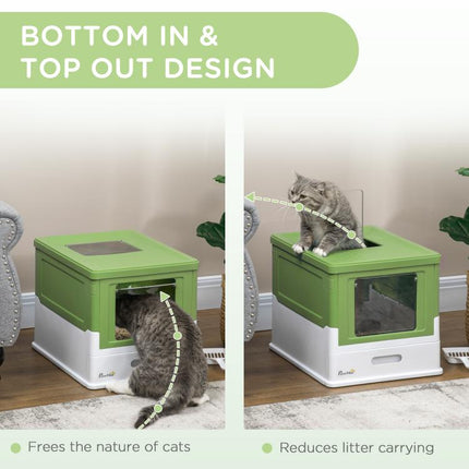 Fully Enclosed Cat Litter Box with Front Entry, Top Exit, Yellowish Green