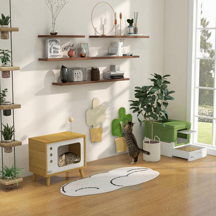 Fully Enclosed Cat Litter Box with Front Entry, Top Exit, Yellowish Green