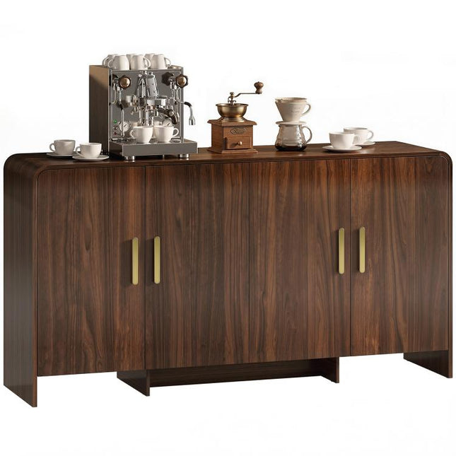 Kitchen sideboard/storage unit with 4 soft-close doors, 4 compartments, and rounded edges, 152x40x80cm, walnut