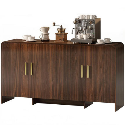 Kitchen sideboard/storage unit with 4 soft-close doors, 4 compartments, and rounded edges, 152x40x80cm, walnut