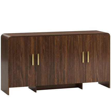 Kitchen sideboard/storage unit with 4 soft-close doors, 4 compartments, and rounded edges, 152x40x80cm, walnut