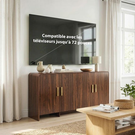 Kitchen sideboard/storage unit with 4 soft-close doors, 4 compartments, and rounded edges, 152x40x80cm, walnut