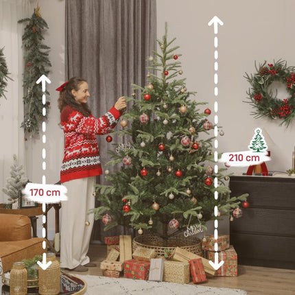 árbol de Navidad Artificial 210 cm con 1123 Ramas y Soporte Metálico Plegable Fácil Montaje para Salón Interior Verde