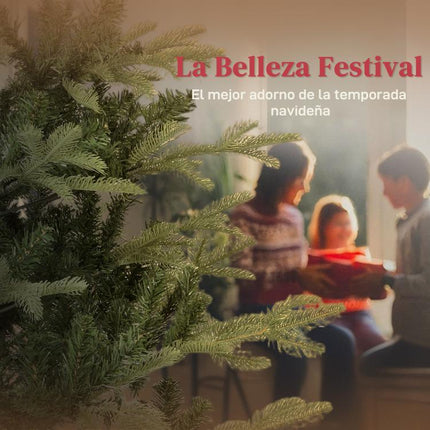árbol de Navidad Artificial 210 cm con 1123 Ramas y Soporte Metálico Plegable Fácil Montaje para Salón Interior Verde