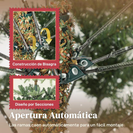árbol de Navidad Artificial 210 cm con 1123 Ramas y Soporte Metálico Plegable Fácil Montaje para Salón Interior Verde