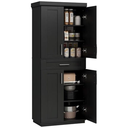 Modern Kitchen Pantry Freestanding Cabinet Cupboard with Doors and Drawer, Adjustable Shelving, Black