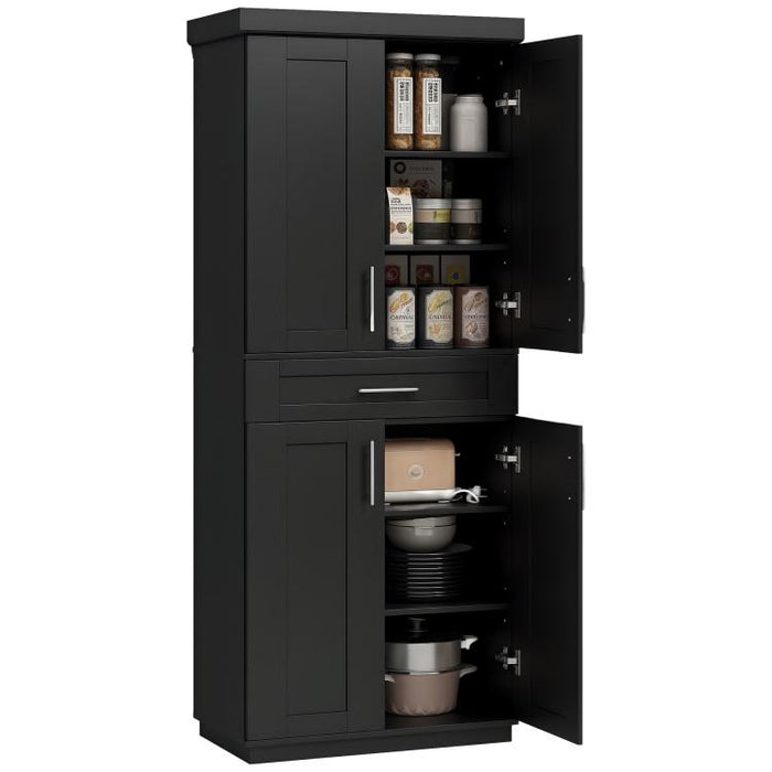 Modern Kitchen Pantry Freestanding Cabinet Cupboard with Doors and Drawer, Adjustable Shelving, Black