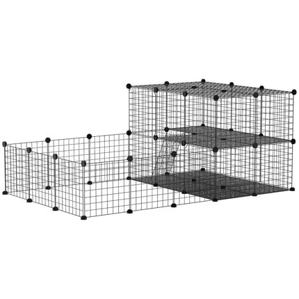 Pet Playpen with Door, Metal Mesh Cage with Mallet, Black