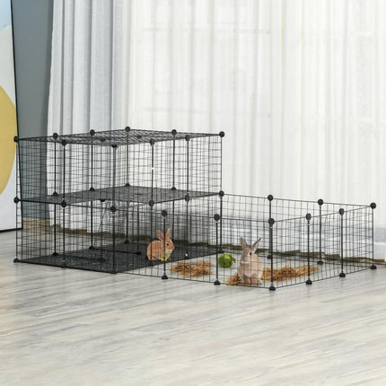 Pet Playpen with Door, Metal Mesh Cage with Mallet, Black