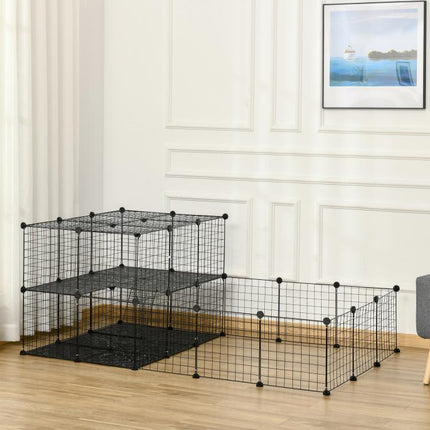 Pet Playpen with Door, Metal Mesh Cage with Mallet, Black