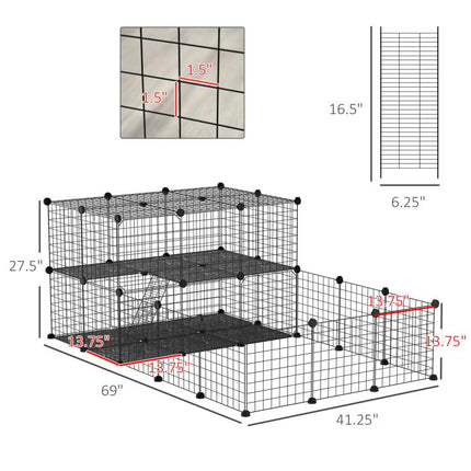 Pet Playpen with Door, Metal Mesh Cage with Mallet, Black