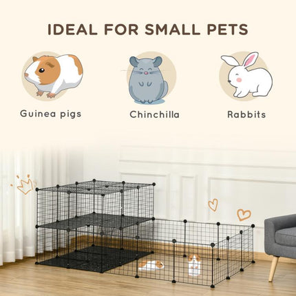 Pet Playpen with Door, Metal Mesh Cage with Mallet, Black