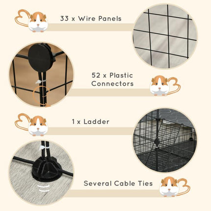 Pet Playpen with Door, Metal Mesh Cage with Mallet, Black
