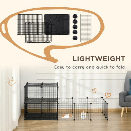 Pet Playpen with Door, Metal Mesh Cage with Mallet, Black