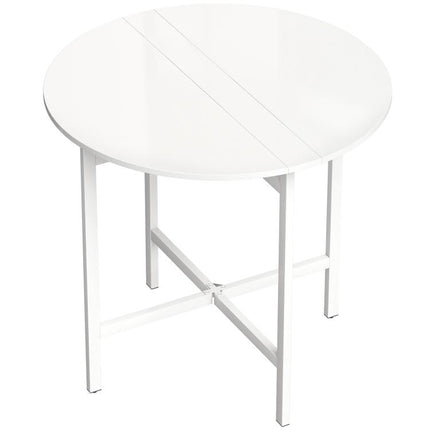 Folding dining table, round kitchen table ( Diameter 80 cm) for 4 people with 2 drop leaves, steel legs, white