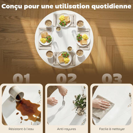 Folding dining table, round kitchen table ( Diameter 80 cm) for 4 people with 2 drop leaves, steel legs, white