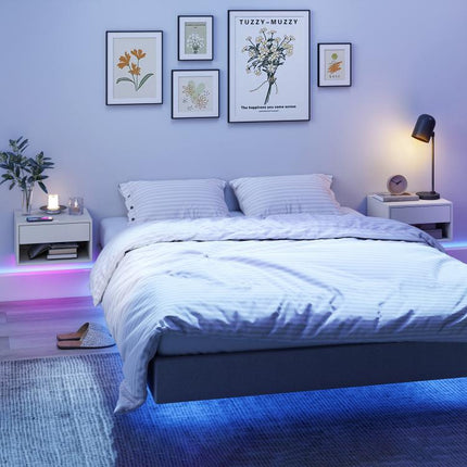 Nachttisch 2er-Set mit RGB-LED-Beleuchtung, schwebender Nachtschrank mit Schublade und offenem Fach, Wei?