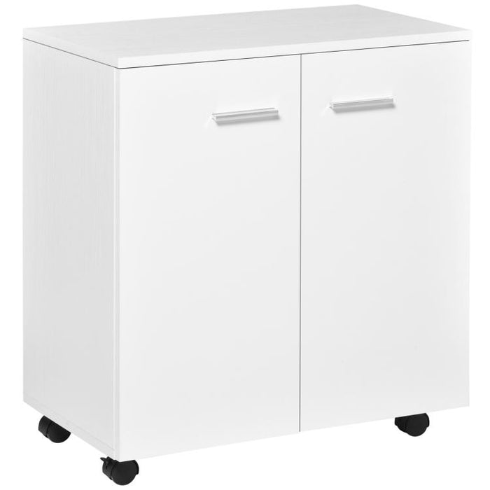 Low Sideboard Storage Unit on Wheels with 2 Doors and Internal Shelf – for Living Room, Bedroom, or Office (60 x 35 x 65 cm, White)