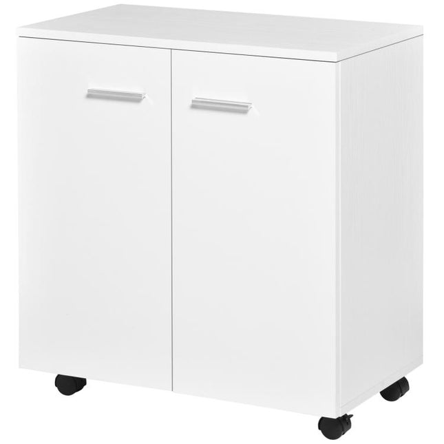 Low Sideboard Storage Unit on Wheels with 2 Doors and Internal Shelf – for Living Room, Bedroom, or Office (60 x 35 x 65 cm, White)