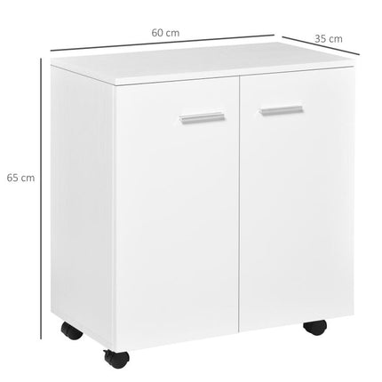 Low Sideboard Storage Unit on Wheels with 2 Doors and Internal Shelf – for Living Room, Bedroom, or Office (60 x 35 x 65 cm, White)