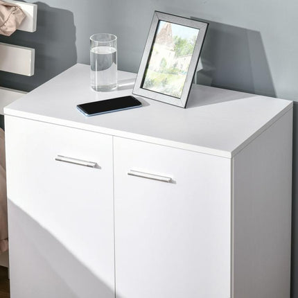 Low Sideboard Storage Unit on Wheels with 2 Doors and Internal Shelf – for Living Room, Bedroom, or Office (60 x 35 x 65 cm, White)