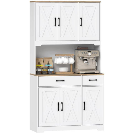 Alacena de Cocina con 6 Puertas Encimera para Microondas 2 Cajones Estantes Ajustables Orificio para Cable Blanco