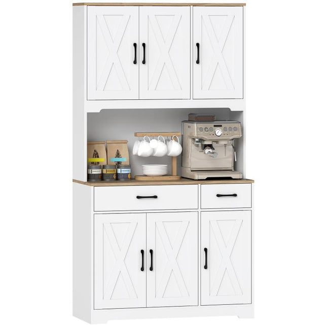 Alacena de Cocina con 6 Puertas Encimera para Microondas 2 Cajones Estantes Ajustables Orificio para Cable Blanco
