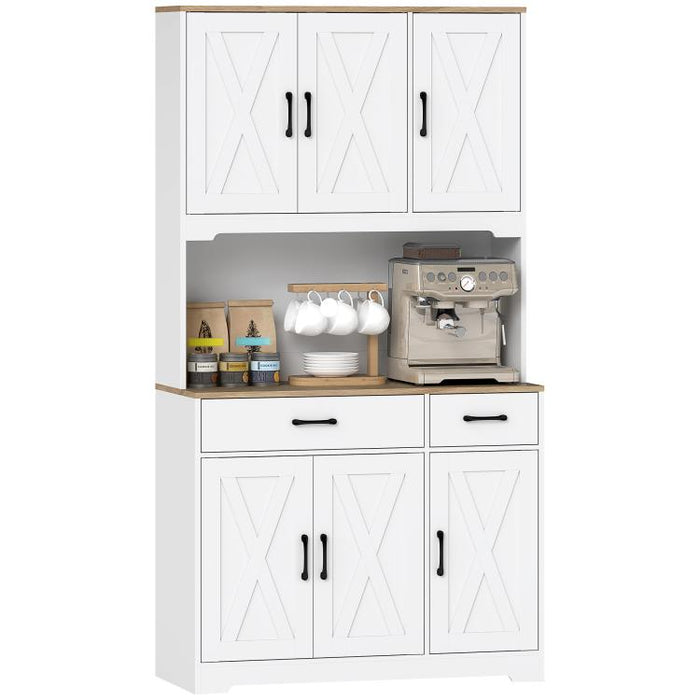 Alacena de Cocina con 6 Puertas Encimera para Microondas 2 Cajones Estantes Ajustables Orificio para Cable Blanco