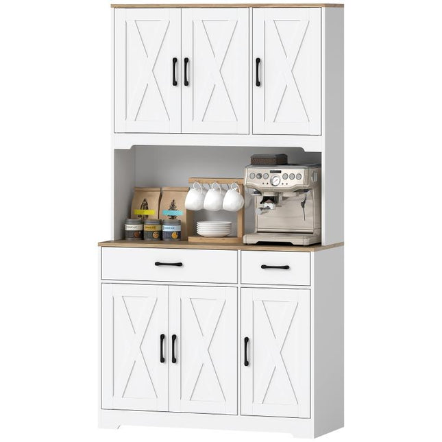 Alacena de Cocina con 6 Puertas Encimera para Microondas 2 Cajones Estantes Ajustables Orificio para Cable Blanco