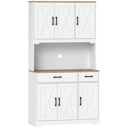 Alacena de Cocina con 6 Puertas Encimera para Microondas 2 Cajones Estantes Ajustables Orificio para Cable Blanco