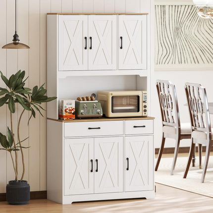 Alacena de Cocina con 6 Puertas Encimera para Microondas 2 Cajones Estantes Ajustables Orificio para Cable Blanco
