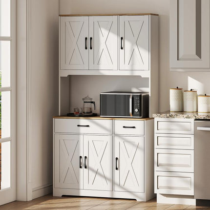 Alacena de Cocina con 6 Puertas Encimera para Microondas 2 Cajones Estantes Ajustables Orificio para Cable Blanco