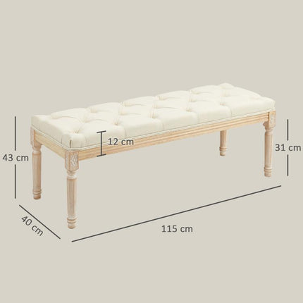 Vintage Wooden Bed End Bench - Cream White