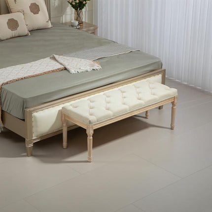 Vintage Wooden Bed End Bench - Cream White