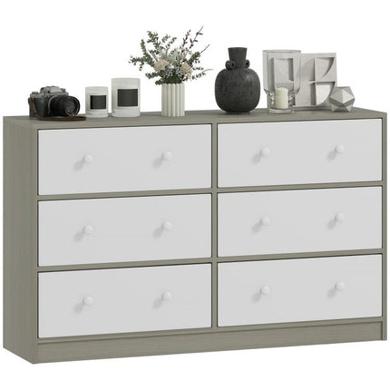 Chest of Drawers, Dresser with 6 Fabric Drawers - White and Grey