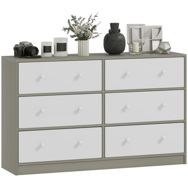 Chest of Drawers, Dresser with 6 Fabric Drawers - White and Grey