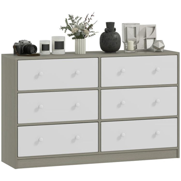 Chest of Drawers, Dresser with 6 Fabric Drawers - White and Grey
