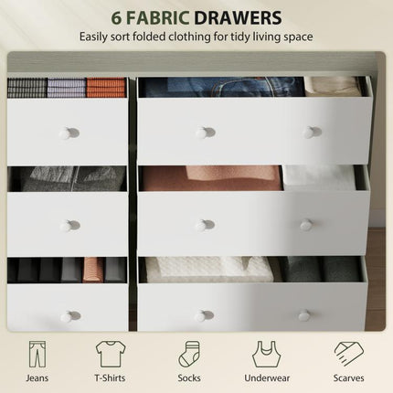 Chest of Drawers, Dresser with 6 Fabric Drawers - White and Grey