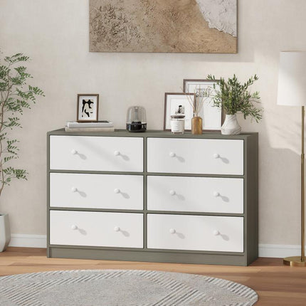 Chest of Drawers, Dresser with 6 Fabric Drawers - White and Grey