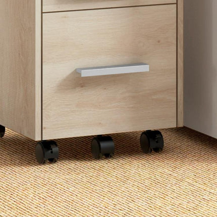 Beige wooden mobile office storage unit with 3 drawers (1 lockable) and a file organizer.